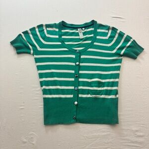 Green Striped Cardigan Stripes Classy Old Money Size 14 Cotton